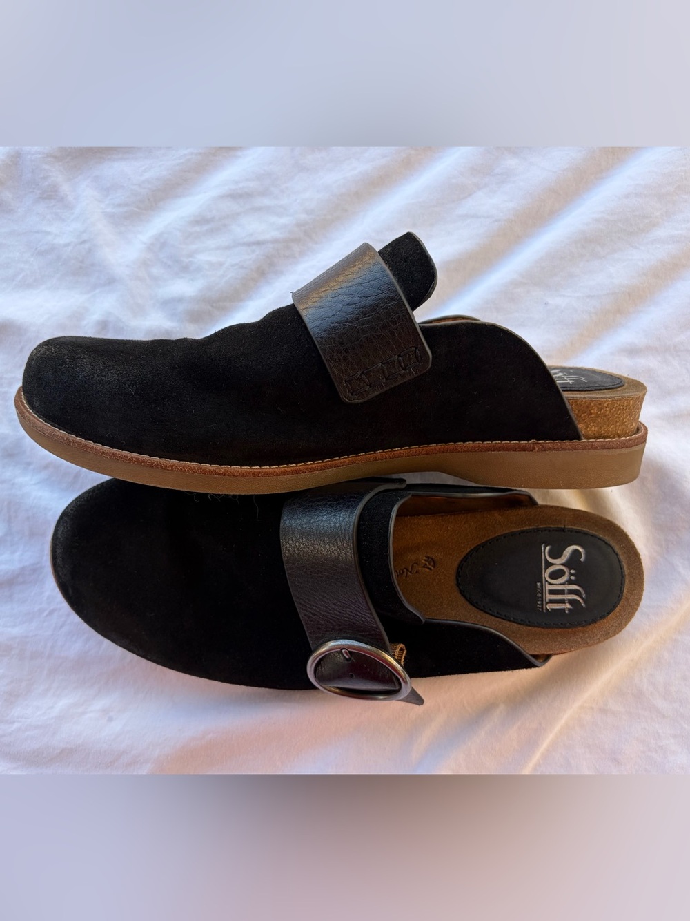 Sofft Billie Black Suede Slip-On Loafer Leather Monk Strap Sz 10 Great Condition